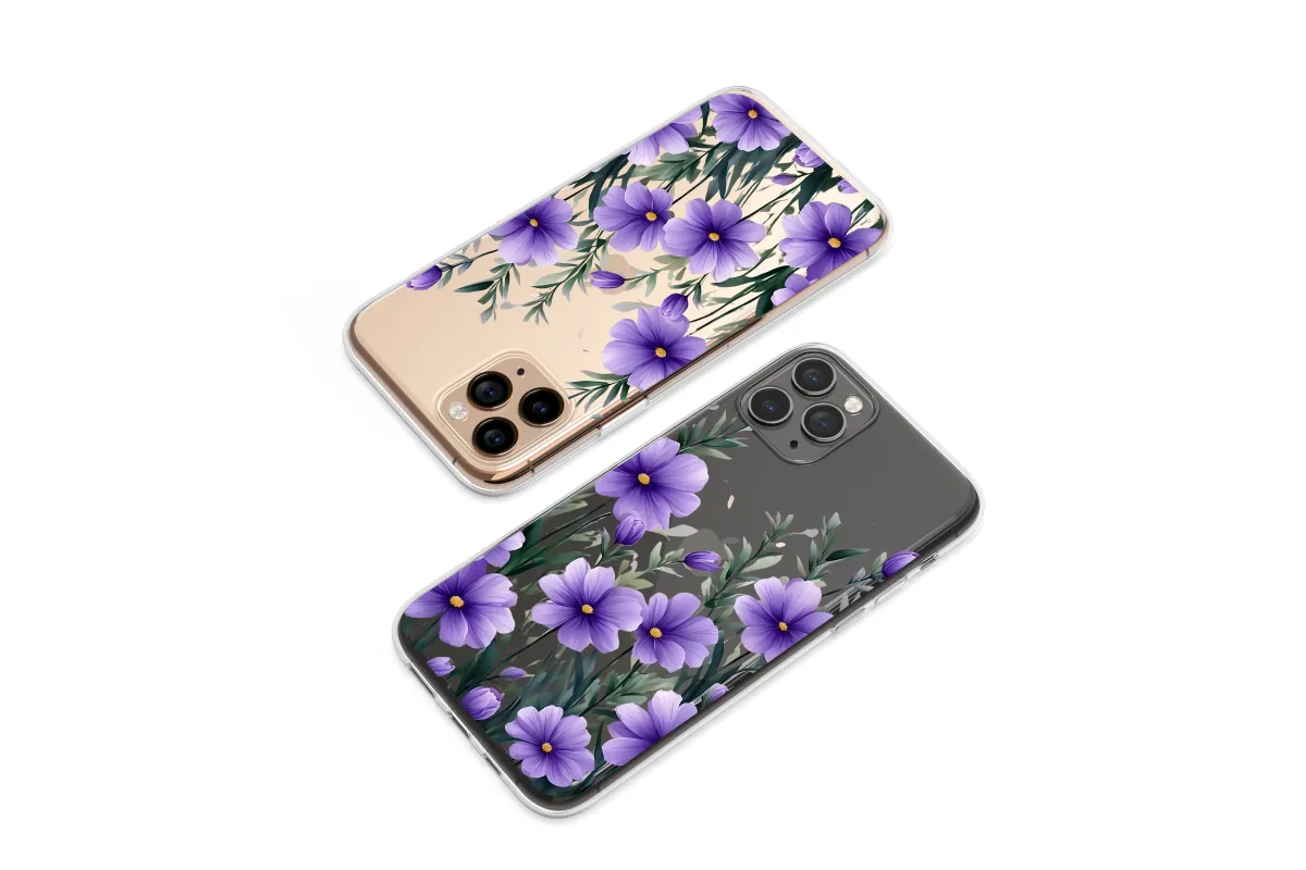 Clear Midnight Bloom Purple Cosmos Garden Phone Case iPhone Samsung Cover Pixel 7236 - Image 1