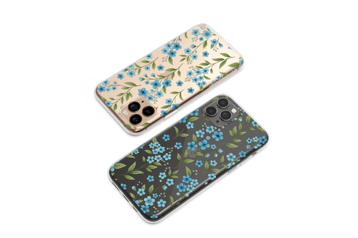 Clear Midnight Blue Forget-Me-Not Garden Art Phone Case iPhone Samsung Cover Pixel 7261 - Image 1