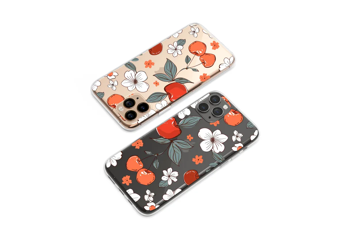 Clear Midnight Cherry Orchard Floral Art Phone Case iPhone Samsung Cover Pixel 7079 - Image 1