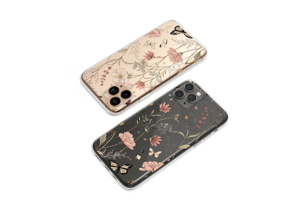 Clear Midnight Garden Butterflies & Blooms Phone Case iPhone Samsung Cover Pixel 7339 - Image 1
