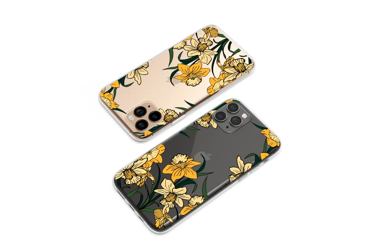 Clear Midnight Garden Daffodil Floral Art Phone Case iPhone Samsung Cover Pixel 7014 - Image 1