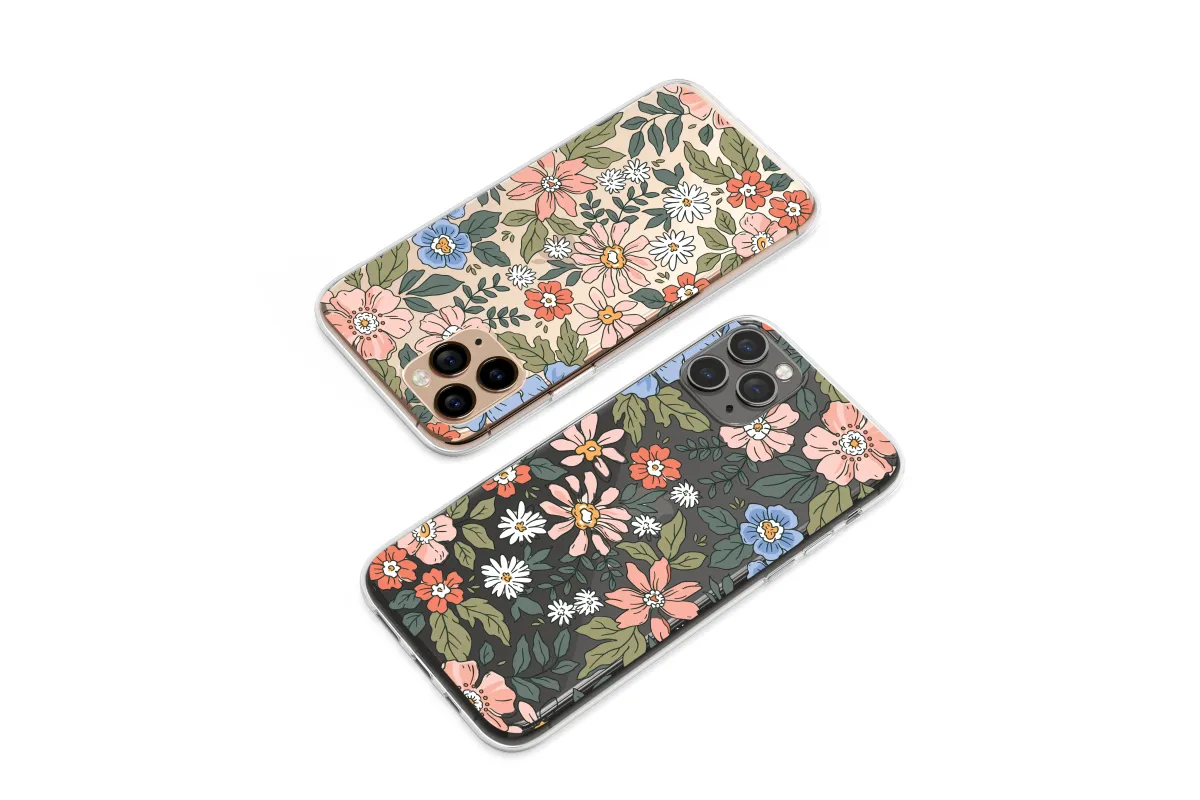 Clear Midnight Garden Folk Floral Art Phone Case iPhone Samsung Cover Pixel 7119 - Image 1