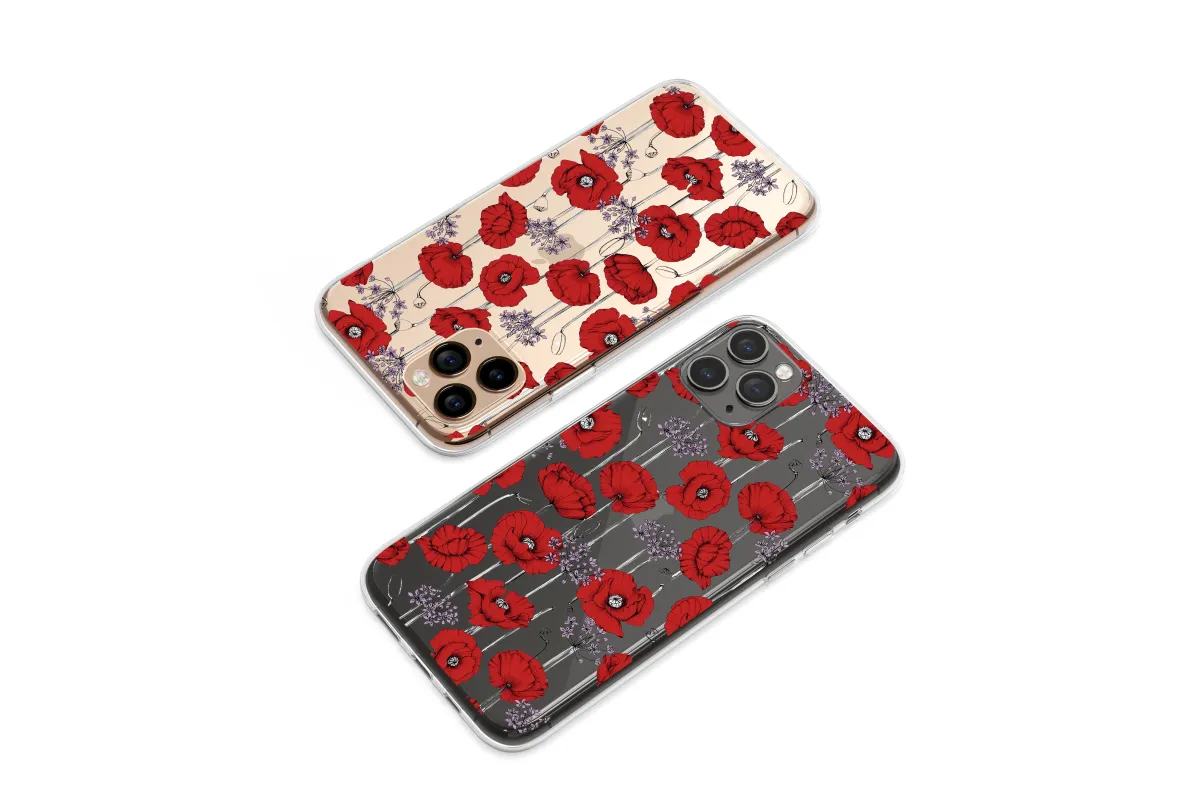Clear Midnight Garden Poppy Bloom Artwork Phone Case iPhone Samsung Cover Pixel 7243 - Image 1