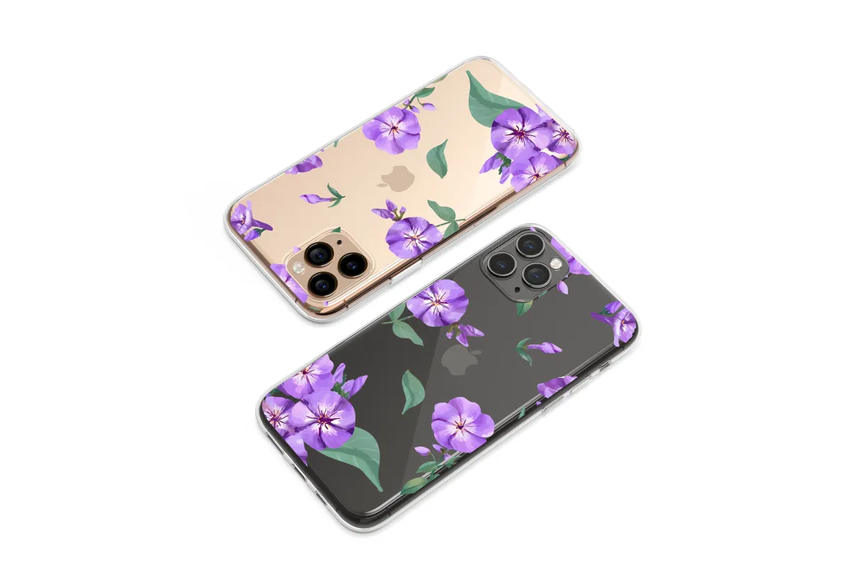 Clear Midnight Garden Purple Floral Blooms Phone Case iPhone Samsung Cover Pixel 7238 - Image 1