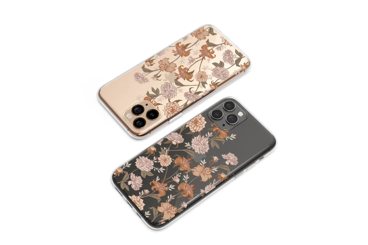 Clear Midnight Garden Terracotta Blooms Phone Case iPhone Samsung Cover Pixel 7956 - Image 1