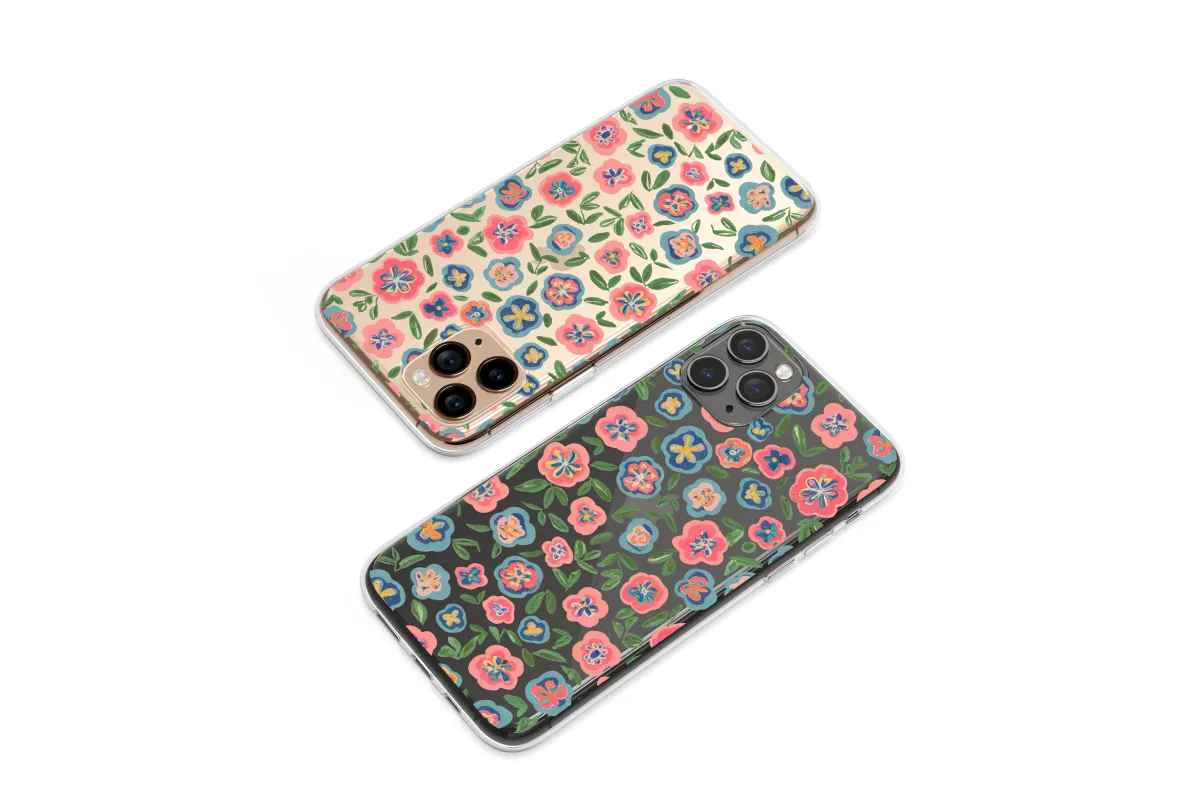 Clear Midnight Garden Whimsical Floral Art Phone Case iPhone Samsung Cover Pixel 7760 - Image 1