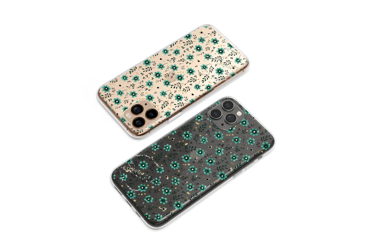 Clear Midnight Glitch Garden Teal Bloom Phone Case iPhone Samsung Cover Pixel 7502 - Image 1