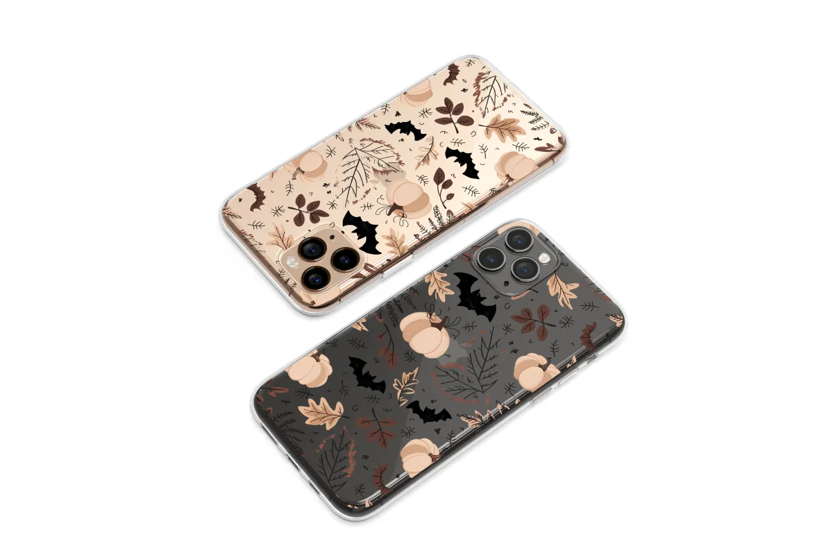 Clear Midnight Harvest Pumpkin & Leaf Pattern Phone Case iPhone Samsung Cover Pixel 7063 - Image 1