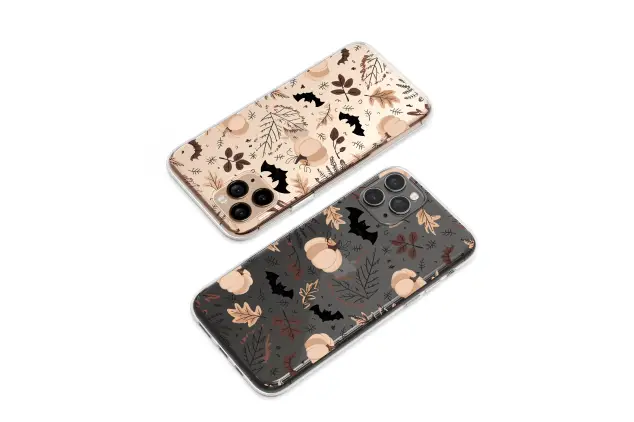 Clear Midnight Harvest Pumpkin & Leaf Pattern Phone Case iPhone Samsung Cover Pixel 7063