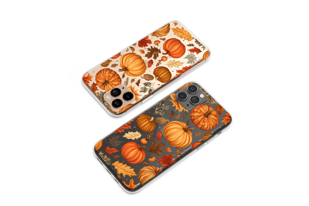 Clear Midnight Harvest Pumpkin & Leaves Phone Case iPhone Samsung Cover Pixel 7767 - Image 1