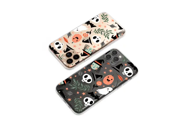 Clear Midnight Magic Halloween Friends Pattern Phone Case iPhone Samsung Cover Pixel 7462