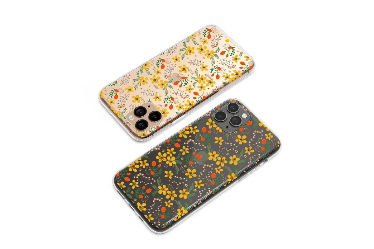 Clear Midnight Meadow Floral Folk Art Phone Case iPhone Samsung Cover Pixel 7819 - Image 1