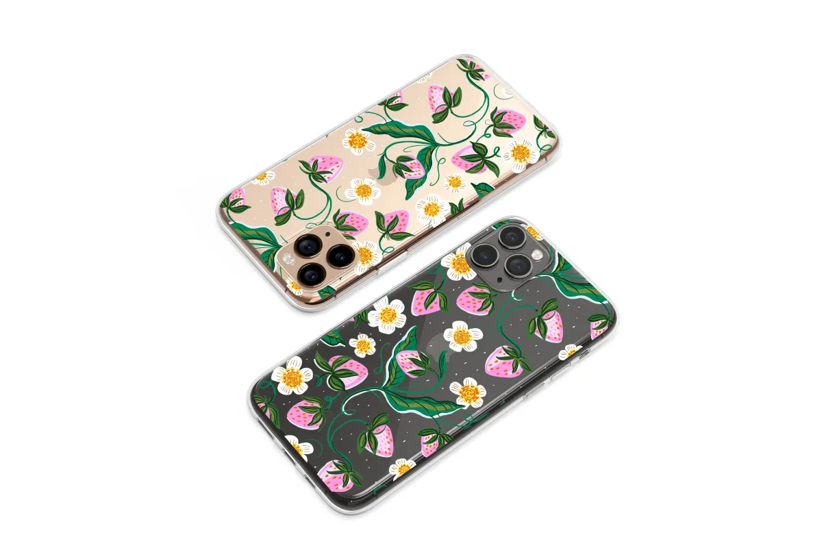 Clear Midnight Strawberry Patch Floral Design Phone Case iPhone Samsung Cover Pixel 7333 - Image 1