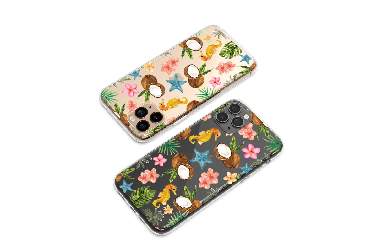 Clear Midnight Tropical Oasis Watercolor Dream Phone Case iPhone Samsung Cover Pixel 7694 - Image 1