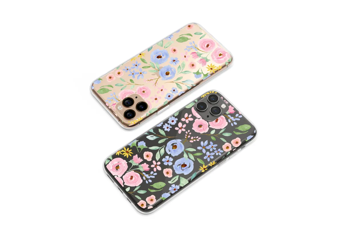 Clear Pastel Watercolor Midnight Garden Art Phone Case iPhone Samsung Cover Pixel 7633 - Image 1