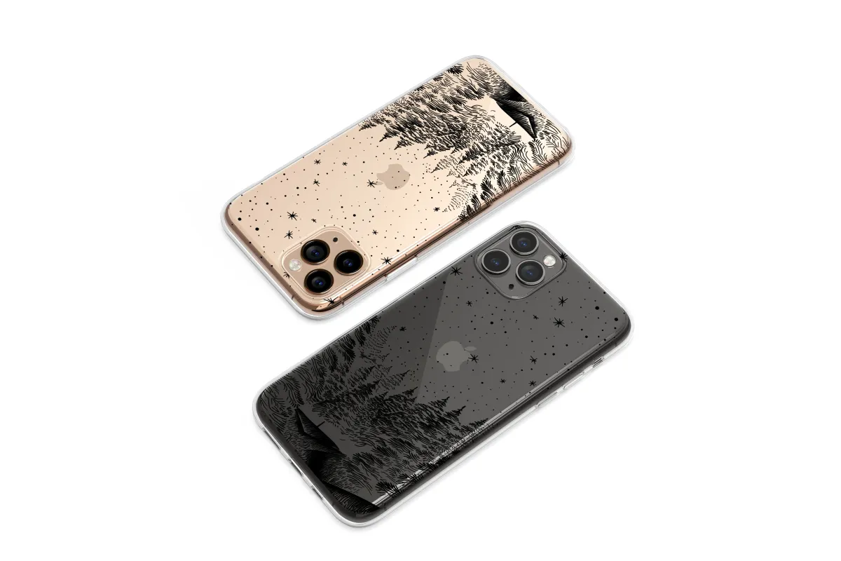 Clear Pixel Starry Night Forest Art Phone Case iPhone Samsung Cover Pixel 7867 - Image 1