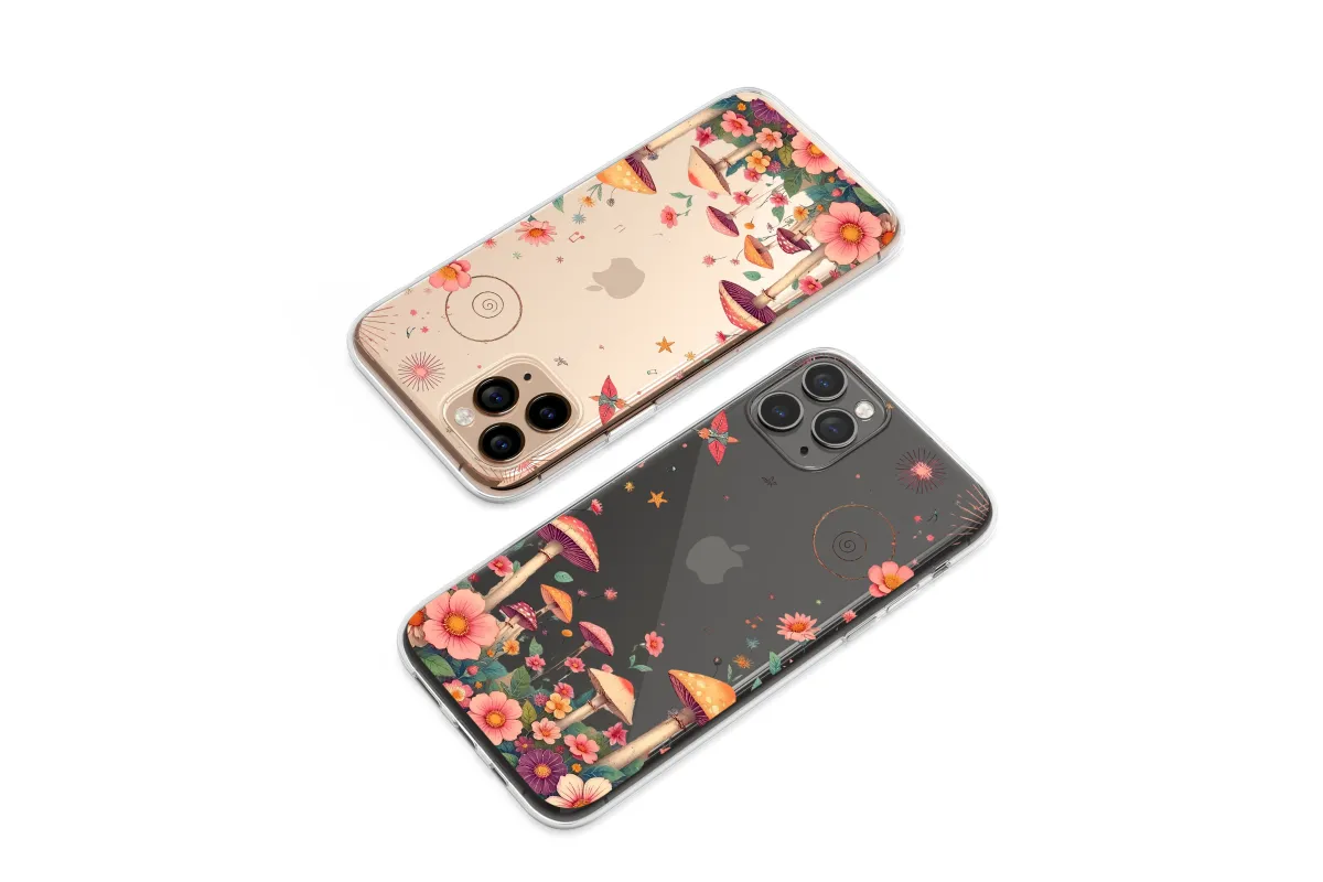 Clear Pixelated Mushroom Garden Melody Phone Case iPhone Samsung Cover Pixel 7896 - Image 1