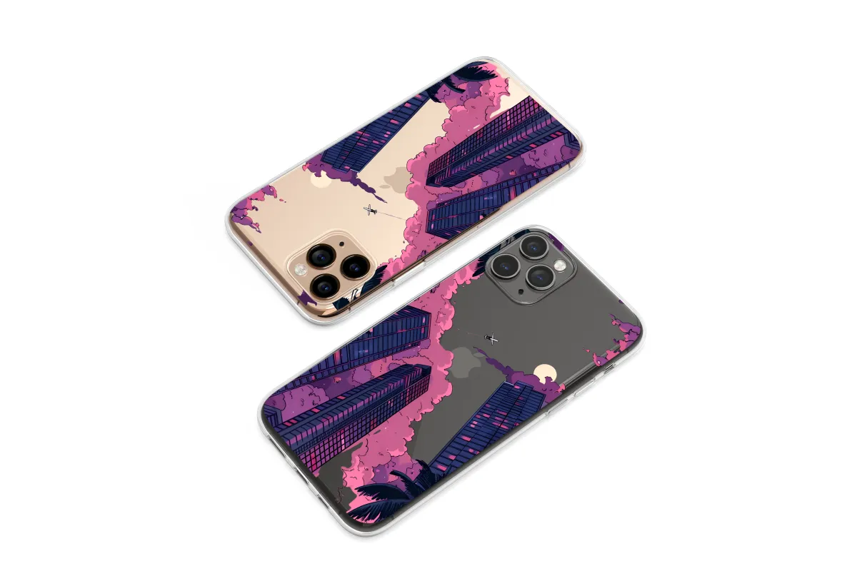 Clear Purple City Night Flight Dream Phone Case iPhone Samsung Cover Pixel 7903 - Image 1