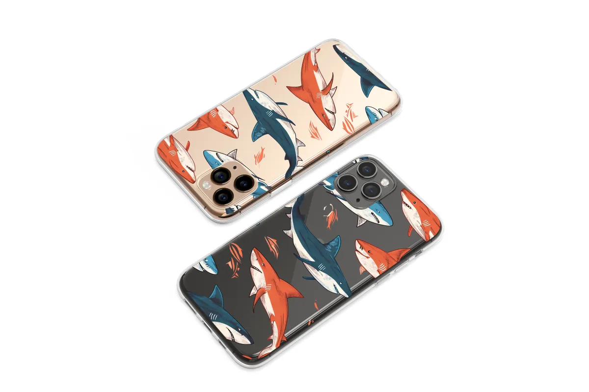 Clear Retro Pixel Shark Swarm Art Phone Case iPhone Samsung Cover Pixel 7436 - Image 1