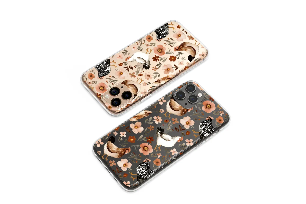 Clear Rustic Farmhouse Chicken Floral Art Phone Case iPhone Samsung Cover Pixel 7975 - Image 1