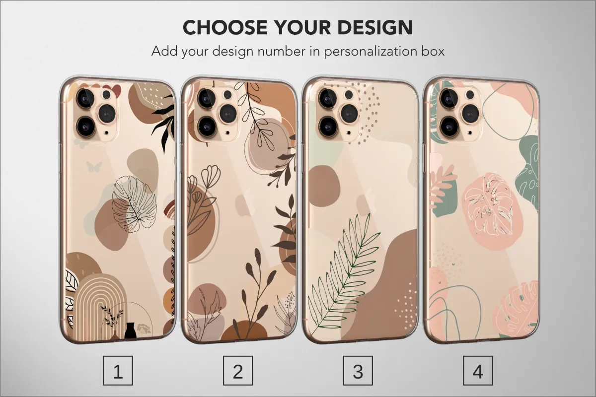 Clear Serene Earth Tones, Abstract Flora Phone Case iPhone Samsung Cover Pixel 6638 - Image 1