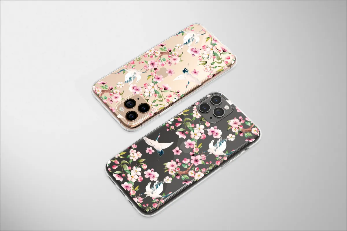 Clear Serene Flight of the Blossom Cranes Phone Case iPhone Samsung Cover Pixel 6660 - Image 1