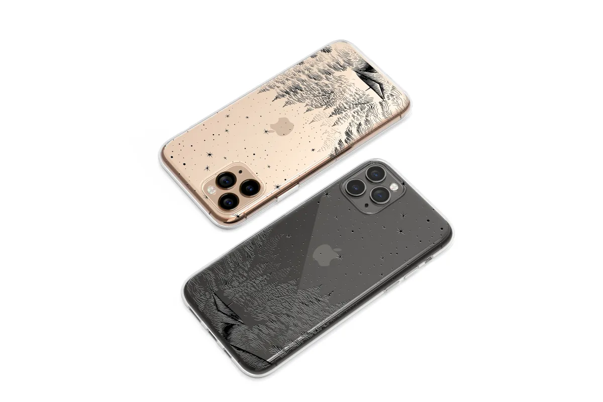 Clear Silent Night Winter Forest Etching Phone Case iPhone Samsung Cover Pixel 7869 - Image 1