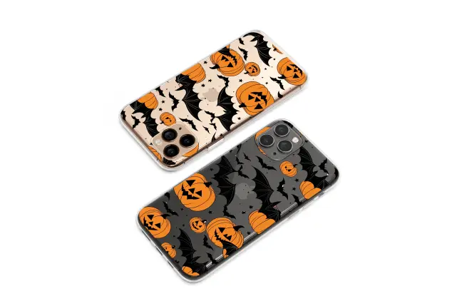 Clear Spooky Jack OLantern Bat Night Phone Case iPhone Samsung Cover Pixel 7682