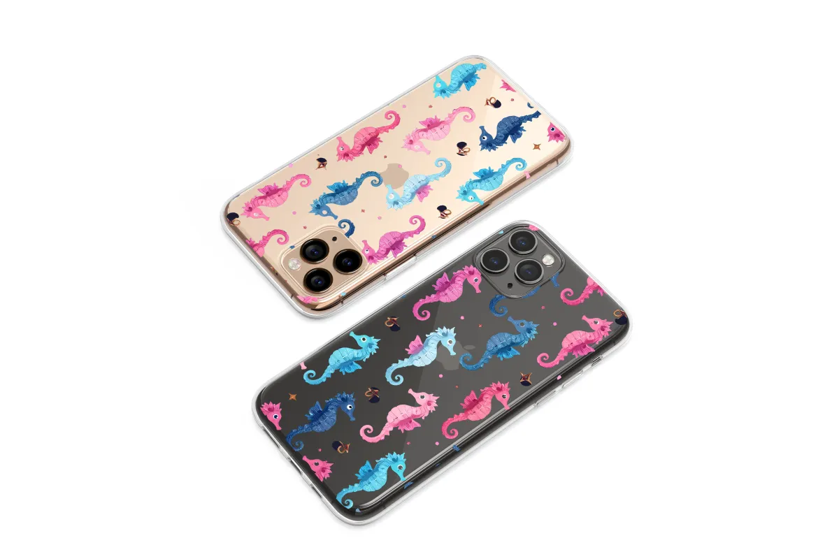 Clear Starry Night Seahorse Serenade Phone Case iPhone Samsung Cover Pixel 7630 - Image 1