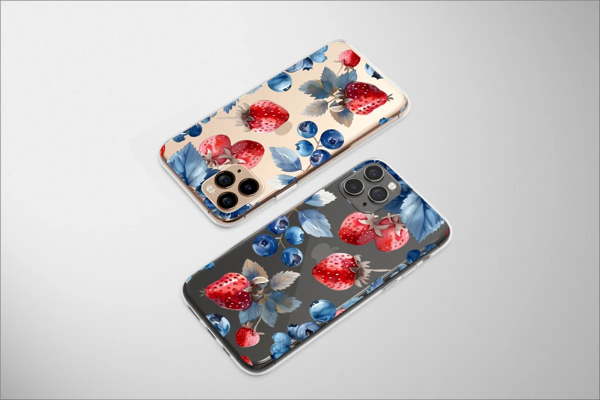 Clear Sweet Berries in Indigo Bloom Phone Case iPhone Samsung Cover Pixel 6834 - Image 1