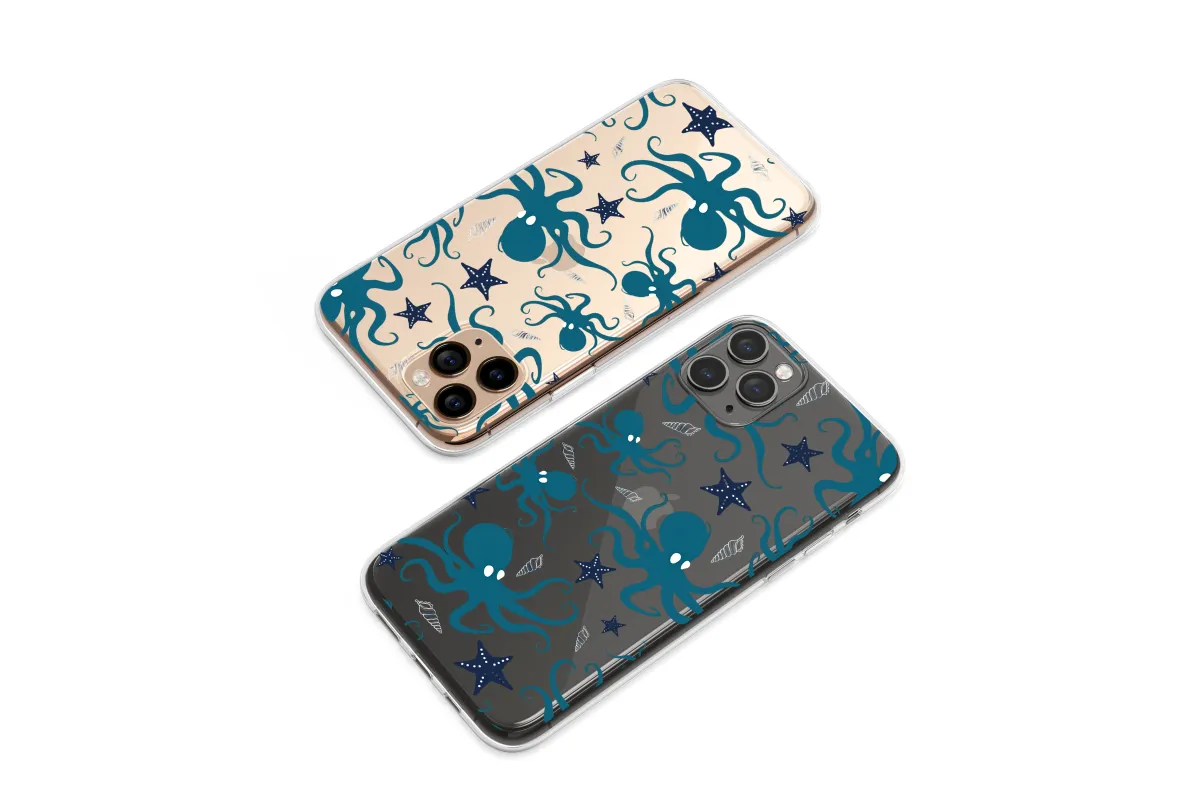 Clear Teal Octopus Midnight Ocean Dance Phone Case iPhone Samsung Cover Pixel 7553 - Image 1