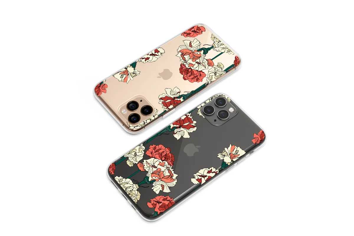 Clear Vintage Carnation Noir Botanical Art Phone Case iPhone Samsung Cover Pixel 7016 - Image 1