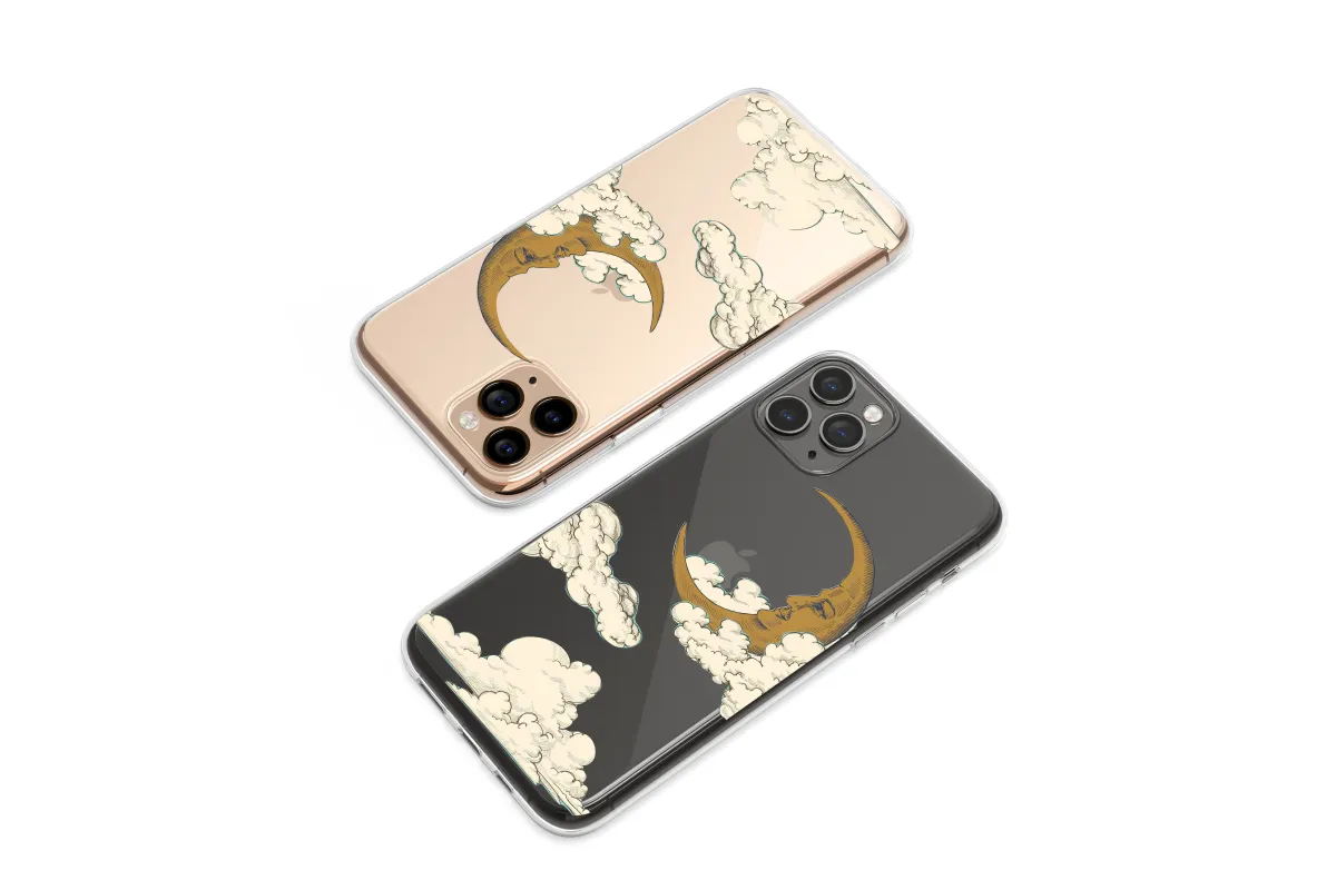 Clear Vintage Celestial Man in the Moon Phone Case iPhone Samsung Cover Pixel 7399 - Image 1