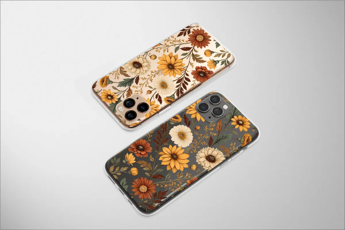 Clear Vintage Marigold & Amber Blooms Phone Case iPhone Samsung Cover Pixel 6853 - Image 1