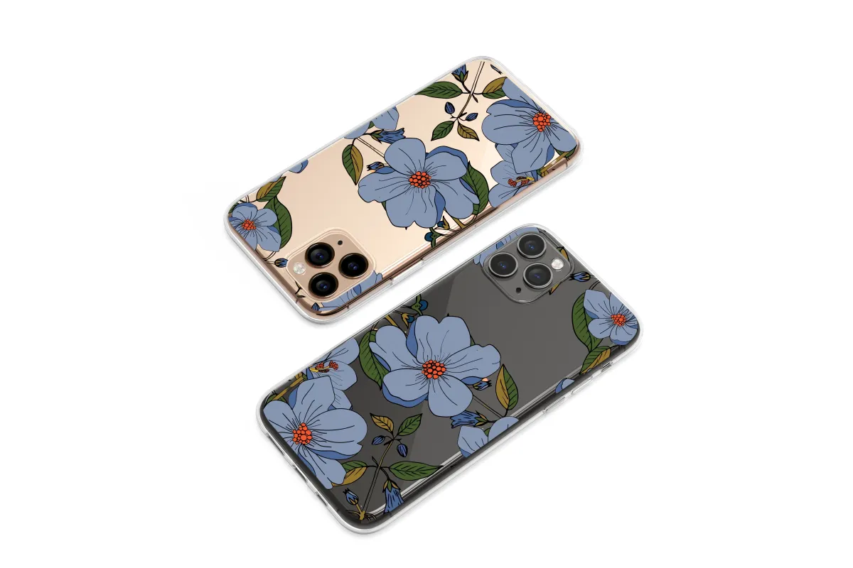 Clear Vintage Periwinkle Garden Floral Art Phone Case iPhone Samsung Cover Pixel 7010 - Image 1