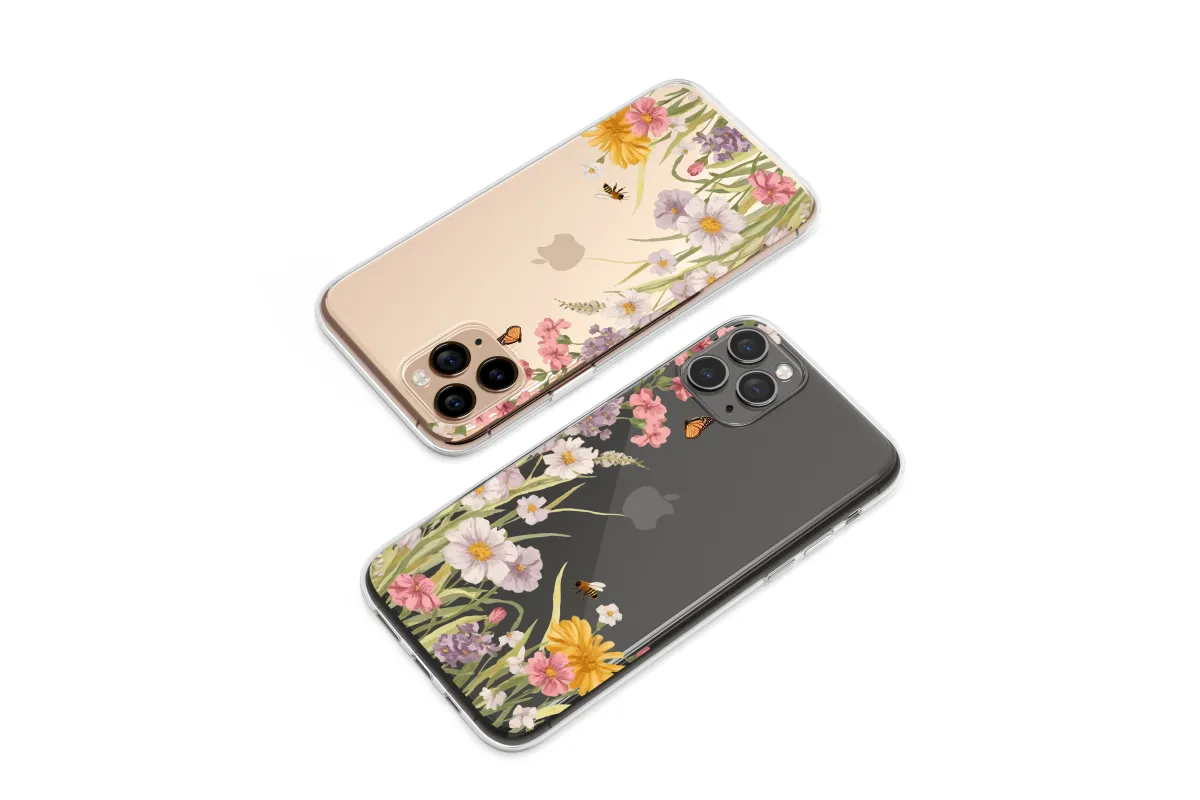 Clear Vintage Wildflower Night Garden Art Phone Case iPhone Samsung Cover Pixel 7510 - Image 1