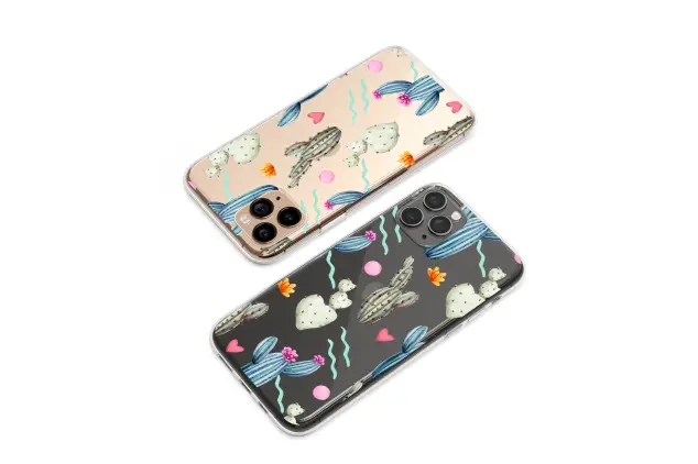 Clear Watercolor Cactus Heart Garden Art Phone Case iPhone Samsung Cover Pixel 7546