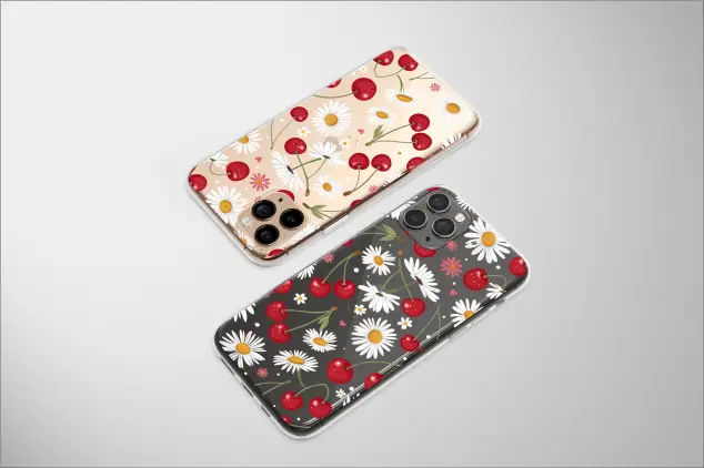 Clear Whimsical Cherry Daisy Garden Phone Case iPhone Samsung Cover Pixel 6796