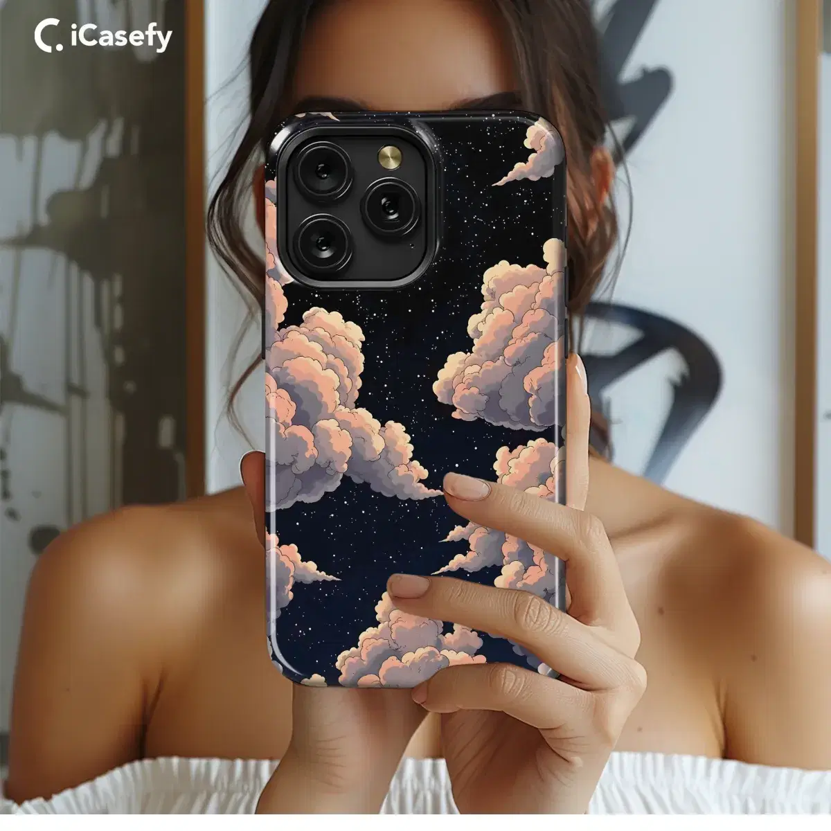 Cloudy Celestial Night Textured Phone Case iPhone Samsung Cover Pixel 1909 - Image 1