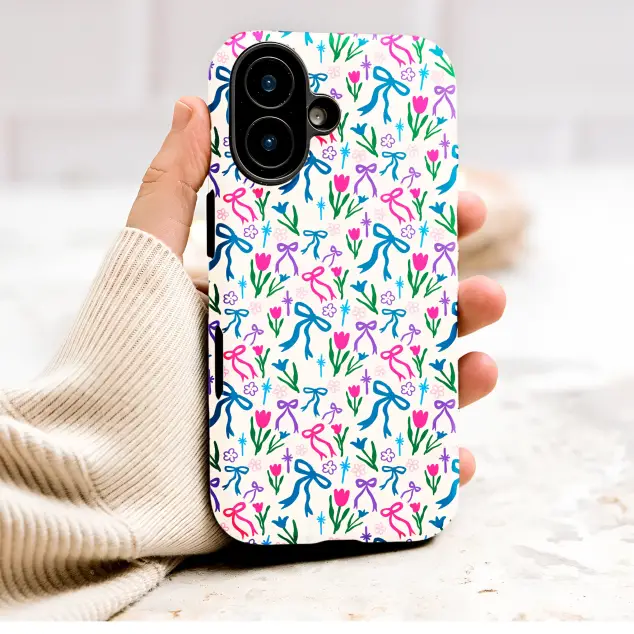 Colorful Coquette Bows and Floral Garden Print Phone Case Cover for iPhone 17 Pro Max 16 15 Plus 14 13 Mini Samsung S26 S25 Pixel 10 9 10034