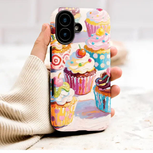 Colorful Cupcake Painting Textured Dessert Art Phone Case Cover for iPhone 17 Pro Max 16 15 Plus 14 13 Mini Samsung S26 S25 Pixel 10 9 9908