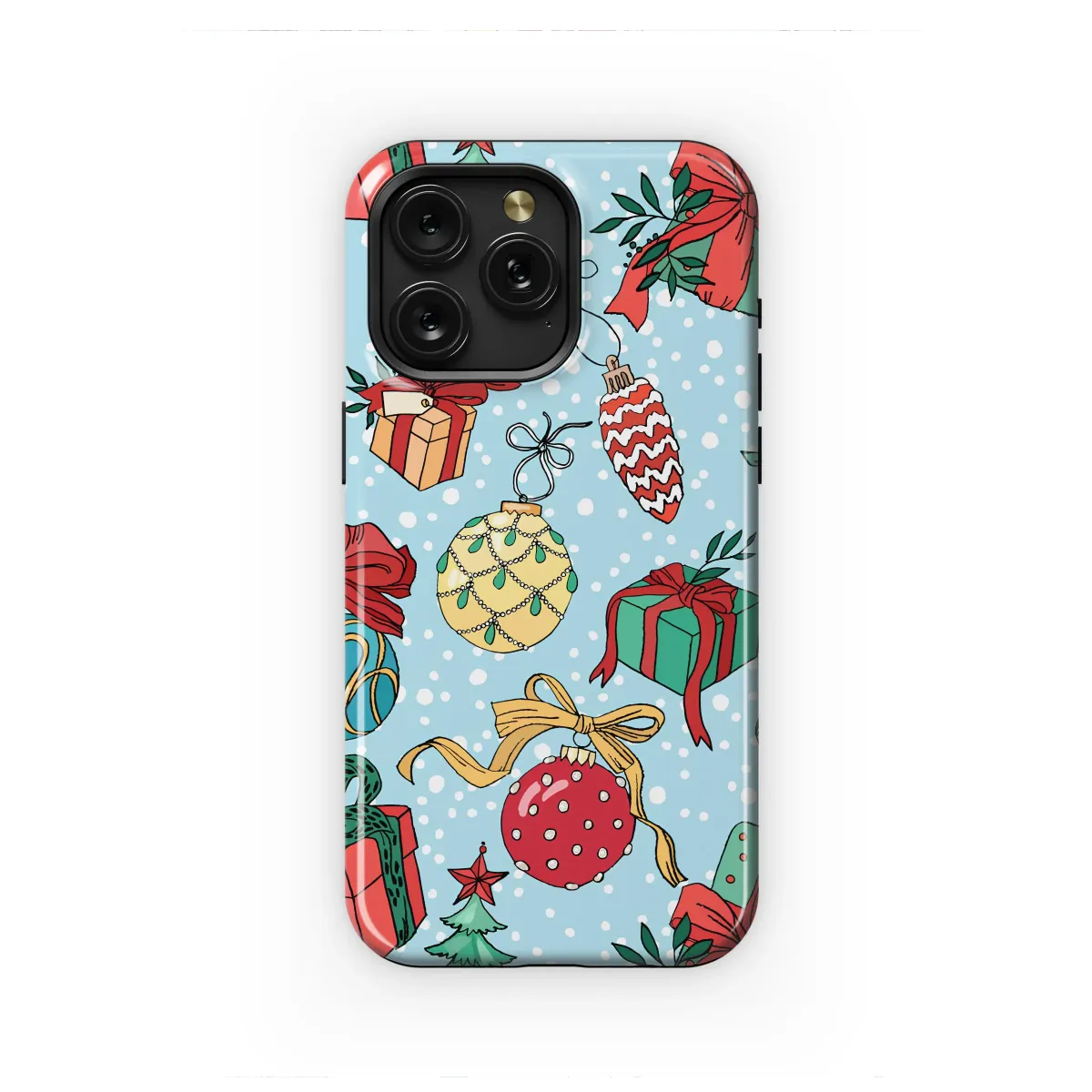 Colorful Holiday Ornaments and Gifts Illustration Phone Case Cover for iPhone 17 Pro Max 16 15 13 Samsung S25 S24 Pixel 8640 - Image 1