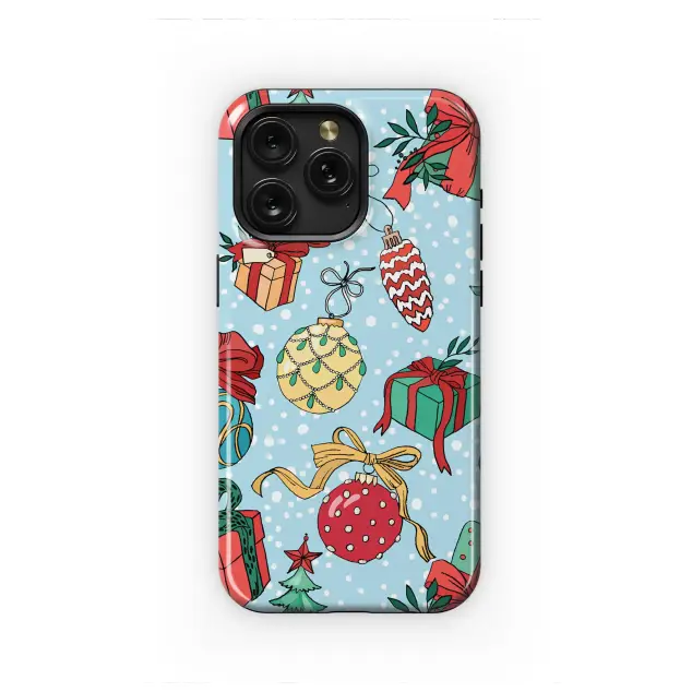 Colorful Holiday Ornaments and Gifts Illustration Phone Case Cover for iPhone 17 Pro Max 16 15 13 Samsung S25 S24 Pixel 8640