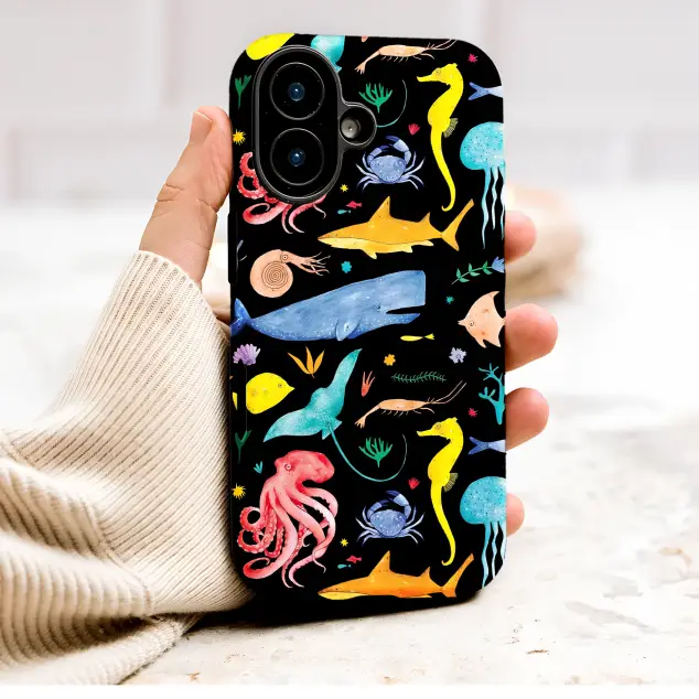Colorful Ocean Life Nautical Illustration Phone Case Cover for iPhone 17 Pro Max 16 15 Plus 14 13 Mini Samsung S26 S25 Pixel 10 9 10020