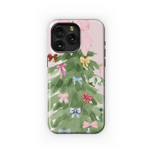 Coquette Christmas Tree Bows Watercolor Art Phone Case Cover for iPhone 17 Pro Max 16 15 Plus 14 13 Mini Samsung S25 S24 Pixel 10 9 8521
