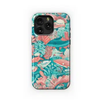 Coral and Turquoise Phone Case iPhone Samsung Cover Pixel 3774 - Image 1