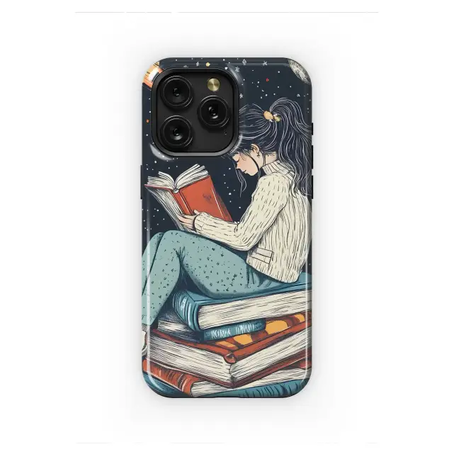 Cosmic Bookworm Whimsical Illustrated Galaxy Art Phone Case Cover for iPhone 17 Pro Max 16 15 13 Samsung S25 S24 Pixel 8240