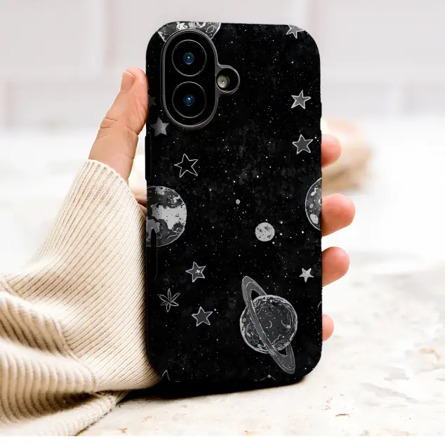 Cosmic Doodle Starry Night Planets Galaxy Art Phone Case Cover for iPhone 17 Pro Max 16 15 Plus 14 13 Mini Samsung S26 S25 Pixel 10 9 9995
