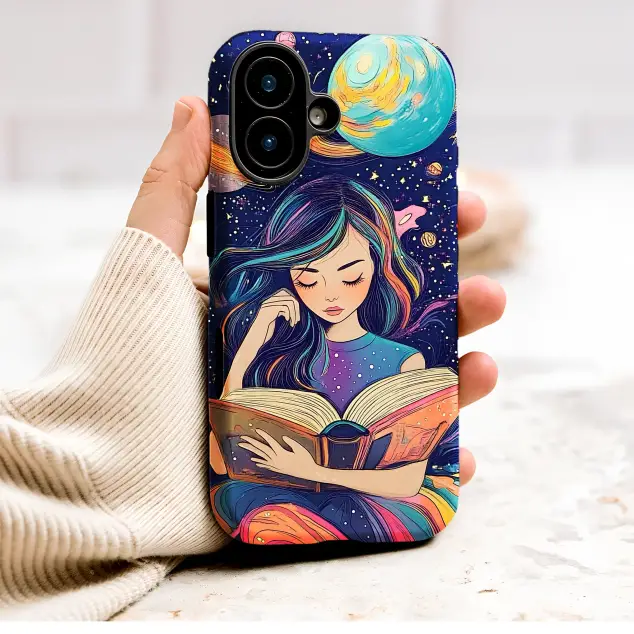 Cosmic Reading Girl Celestial Art Phone Case Cover for iPhone 17 Pro Max 16 15 Plus 14 13 Mini SE Samsung S26 S25 Google Pixel 10 9 10081