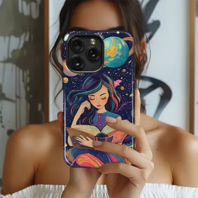 Cosmic Reading Girl Celestial Art Phone Case Cover for iPhone 17 Pro Max 16 15 Plus 14 13 Mini SE Samsung S26 S25 Google Pixel 10 9 10081 - Image 2